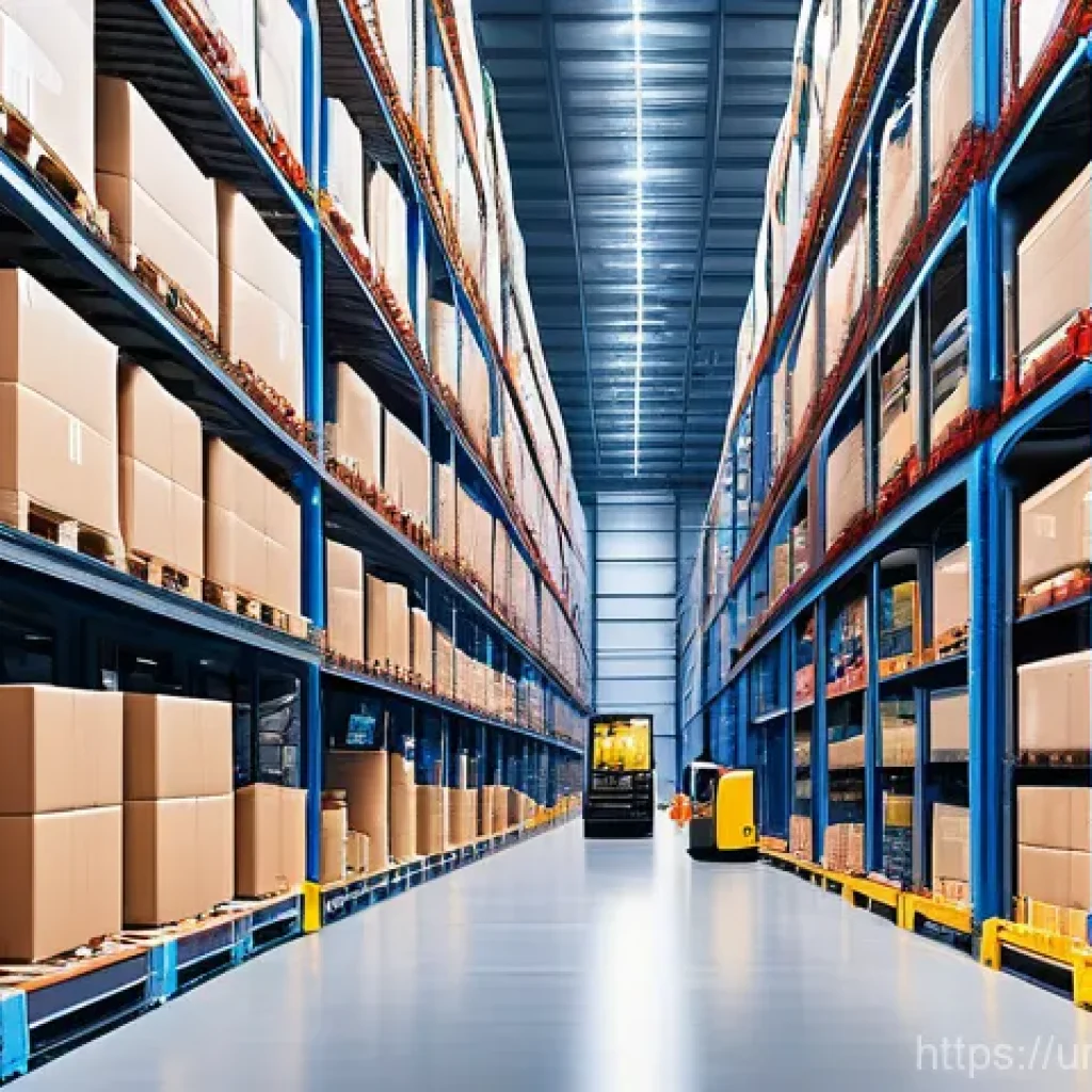 물류관리사와 물류 클레임 처리 - **Prompt:** A bustling, ultra-modern logistics warehouse interior, gleaming with advanced technology...