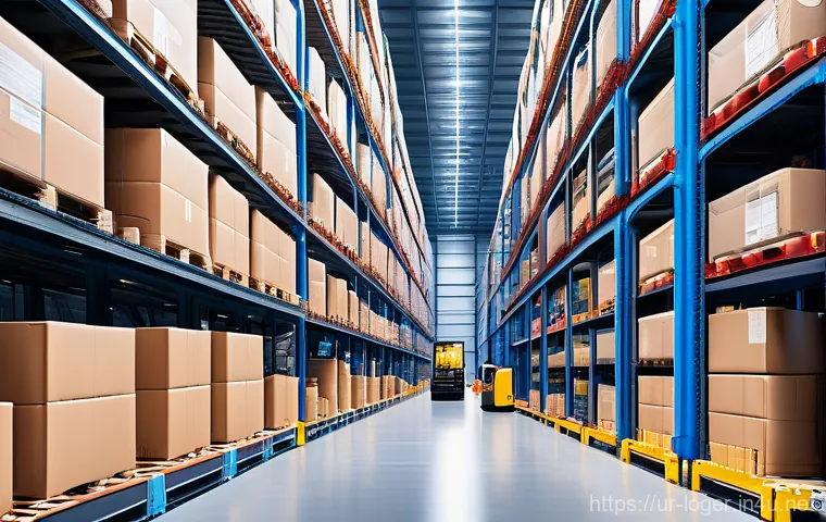 물류관리사와 물류 클레임 처리 - **Prompt:** A bustling, ultra-modern logistics warehouse interior, gleaming with advanced technology...