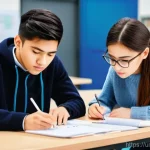 물류관리사 모의고사 준비법 - **Prompt:** "A diverse group of five young adult students, aged 19-24, intently focused around a lar...