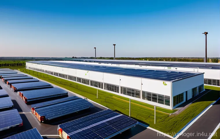 물류관리사와 물류 보안 시스템 - **Prompt:** A high-security, ultra-modern logistics distribution center at dusk, emphasizing advance...