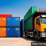 물류관리사 해상운송 프로세스 - A detailed scene of a busy maritime cargo port near Karachi, Pakistan, showing large container ships...