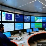 물류관리사 위험물 물류 관리 - A high-tech logistics control room showcasing a diverse team of Pakistani and Urdu-speaking professi...