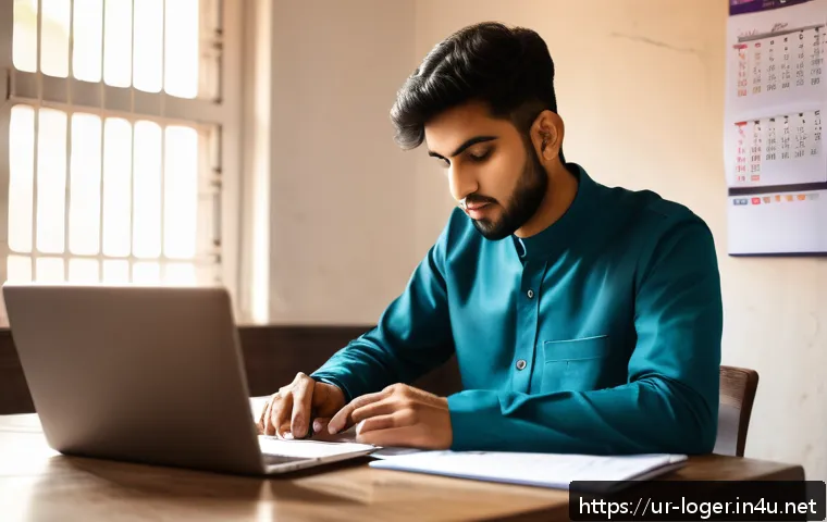 물류관리사 시험 응시료 정보 - A modern digital workspace scene showing a young South Asian man registering online for a logistics ...